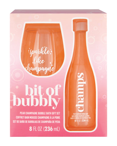 Image of champagne bubble bath gift set with bubble bath and novelty wine glass