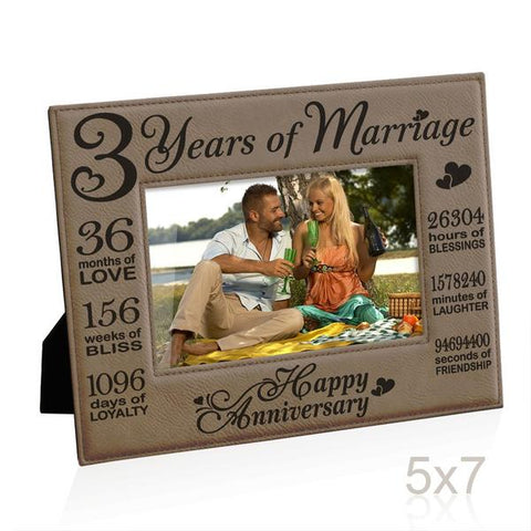 Image of 3 Years of Marriage Leather Picture Frame