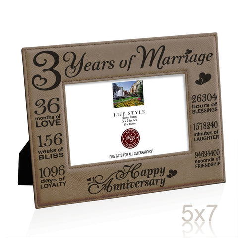 Image of 3 Years of Marriage Leather Picture Frame