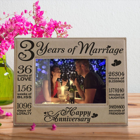 Image of 3 Years of Marriage Leather Picture Frame