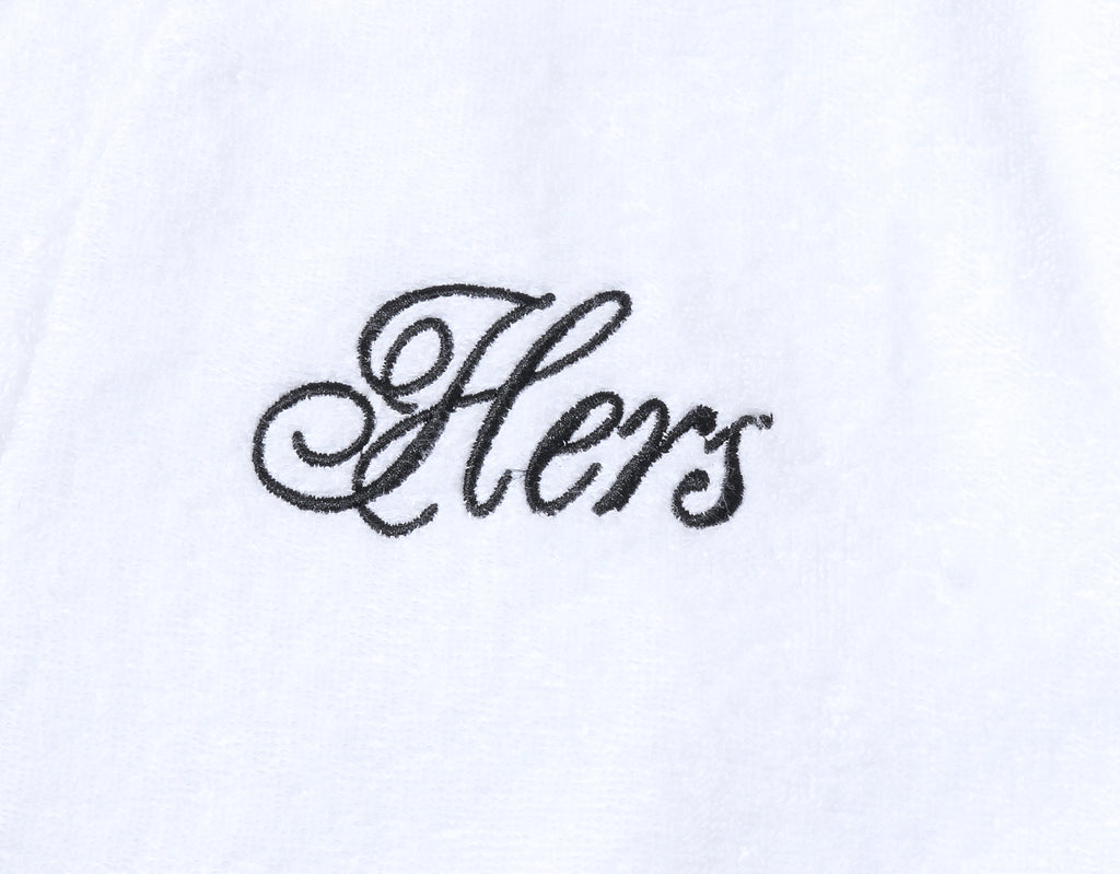 Hers stitching on couples matching His and hers bathrobes for wedding gifts