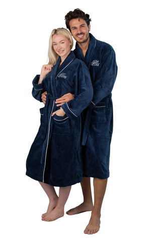 Image of his and hers matching robes set in navy velour