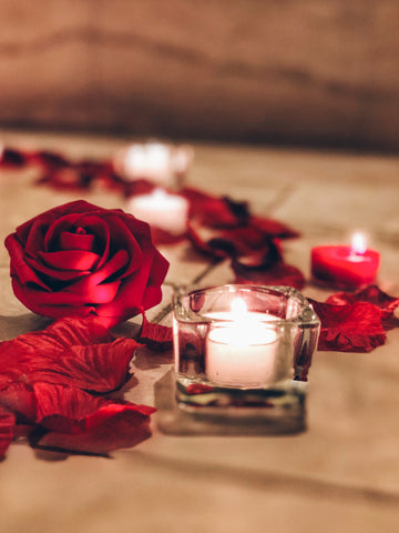 Image of romantic couple, romantic night, romantic bedroom decorations, romantic candles