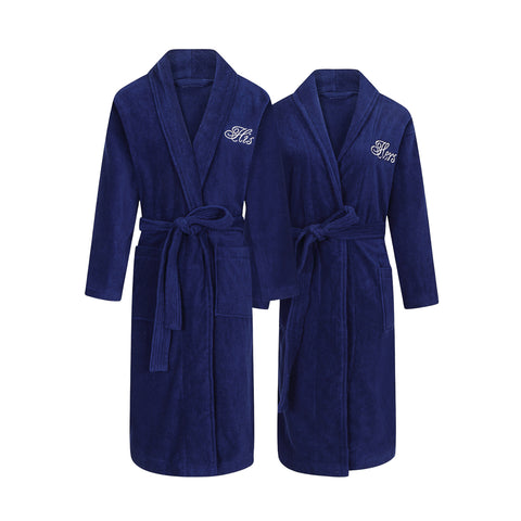 Image of navy his and hers robes for couples
