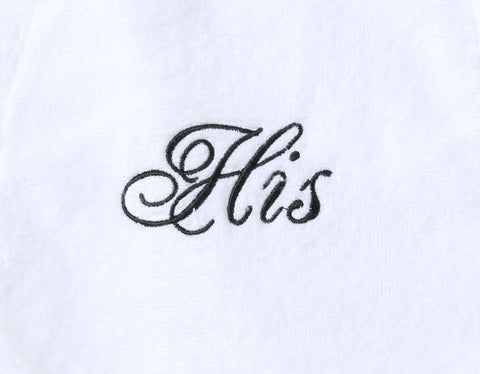 Image of matching spa robes set for couple monogrammed with His