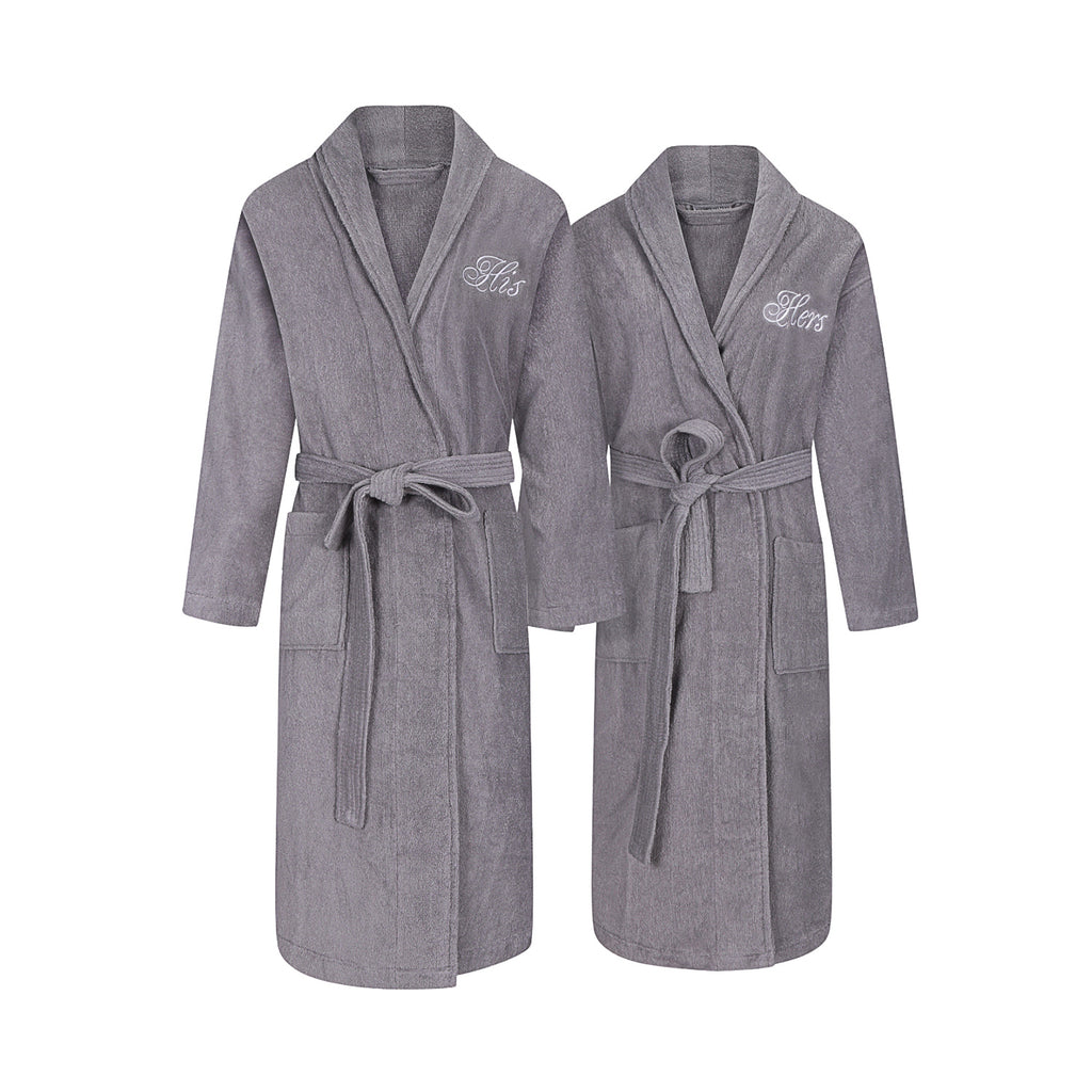 grey his and hers robes for couples