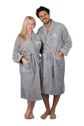 Image of grey mr and mrs matching couples robes