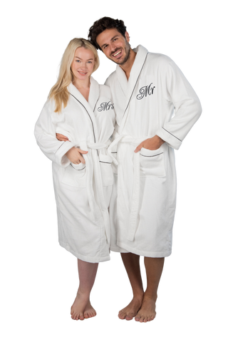 Image of white mr and mrs matching couples robes