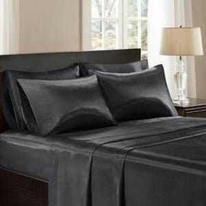 black satin bedding sheet set for romantic night decorations