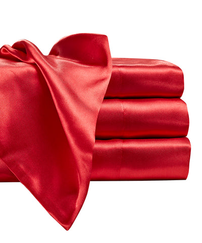 Image of Red Satin Bedding Sheet Set