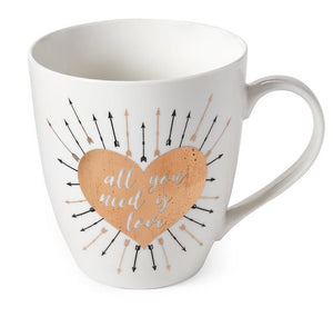 mug with a golden heart and all you need is love writing