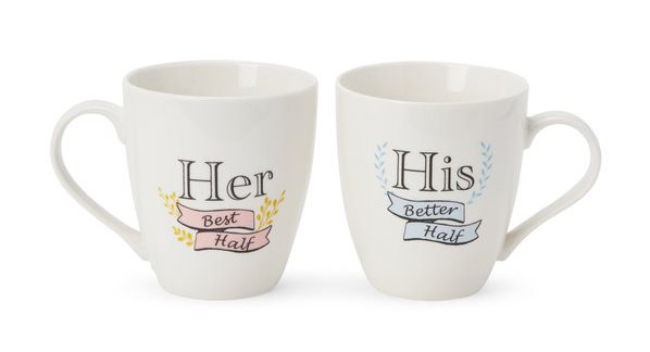 His and Hers Better Half Porcelain Mugs