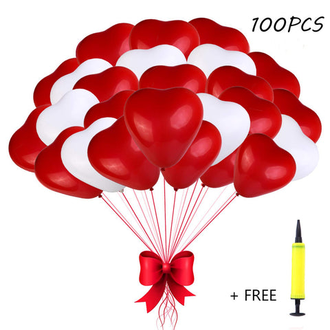 Red & White Heart Latex Balloon Set of 100
