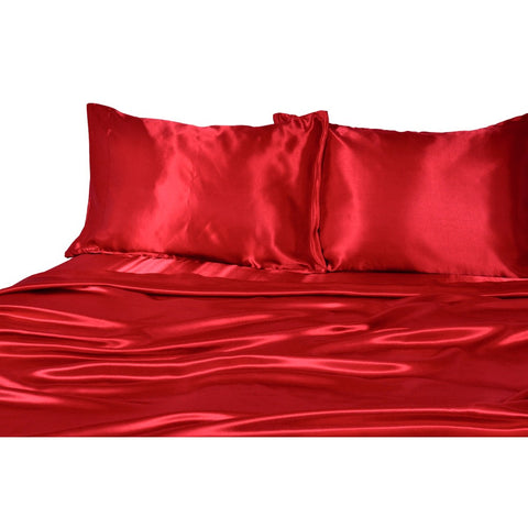 Image of Red Satin Bedding Sheet Set
