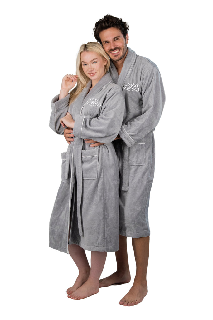 his hers his and hers matching robes set in grey velour