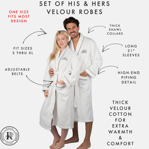 His and Hers Matching Robes | Set of Two Velour Robes with His & Hers Monograms | Includes a Gift Box