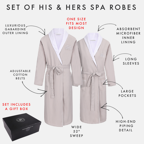Image of his hers luxury gabardine robes gift for couples