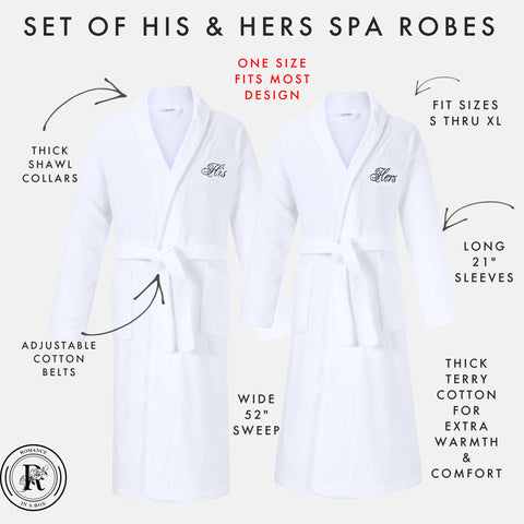 Image of his and hers white terry robes for couples