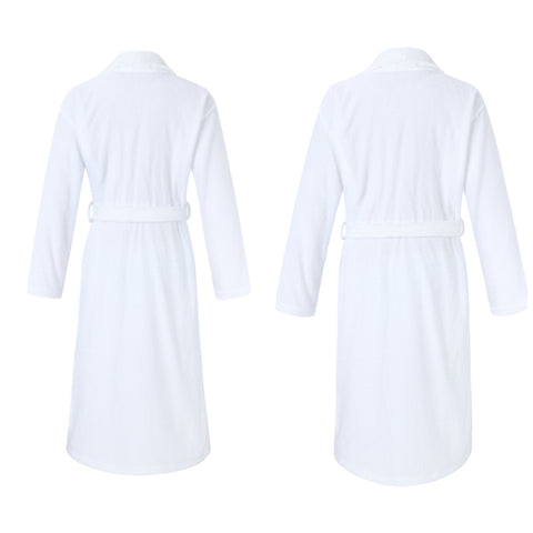 Image of back side of Mr and Mrs terry cotton matching bathrobe set for couples