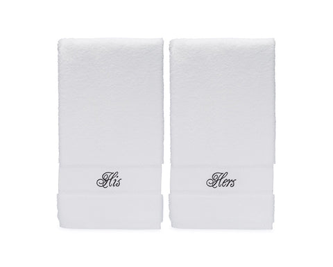 Image of his and hers hand towels set for cotton anniversary gift for couples