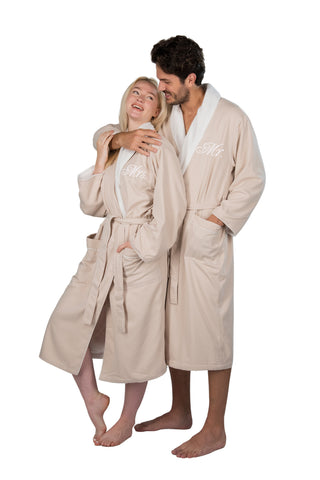 Image of mr mrs luxury bathrobes hotel style spa wedding gifts for couples beige