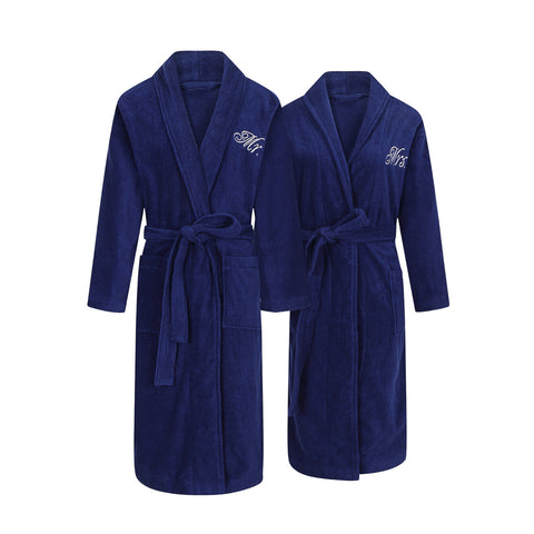 Image of navy mr and mrs robes for couples