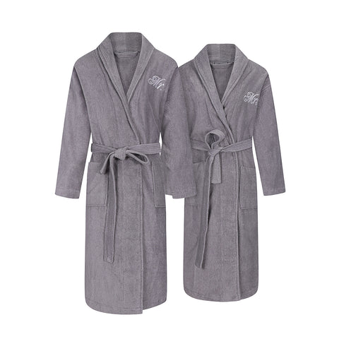 grey mr and mrs robes for couples
