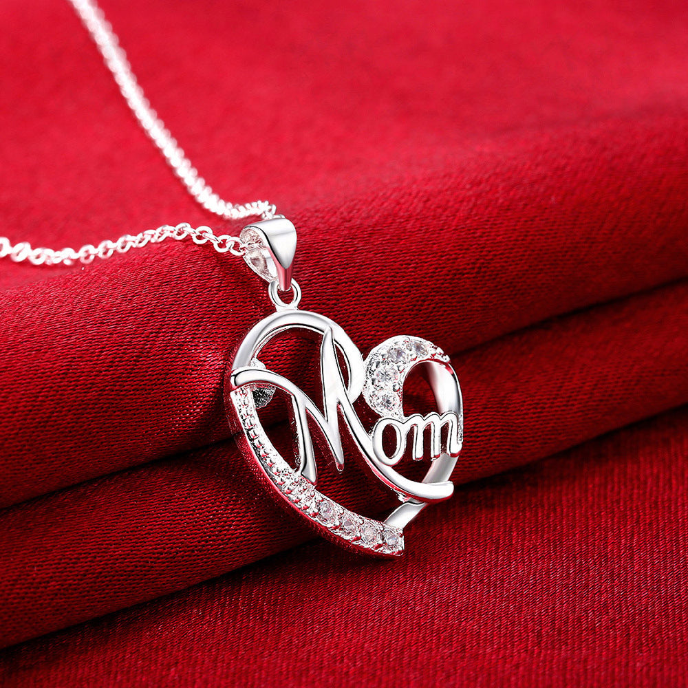 Mom Sterling Silver Heart Necklace and Pendant
