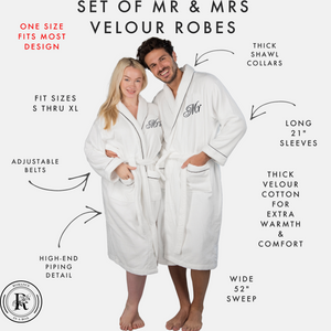 Mr & Mrs Matching Robes | Set of Two Velour Robes with Mr & Mrs Monograms | Includes a Gift Box