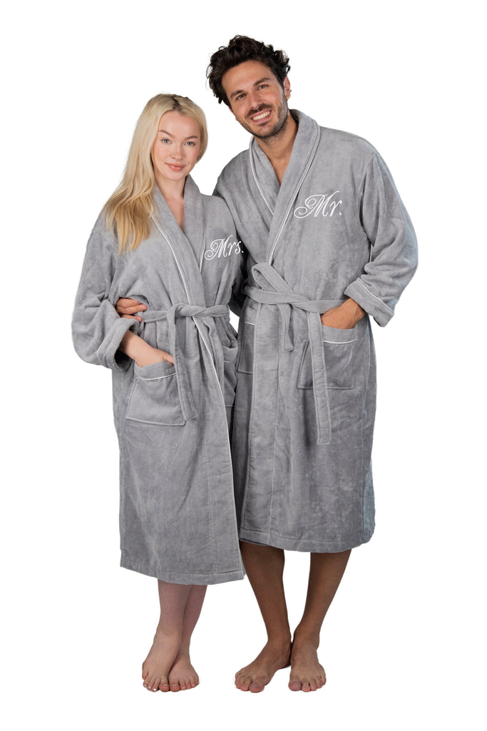 grey mr and mrs matching couples robes