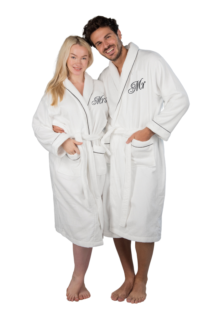 white mr and mrs matching couples robes