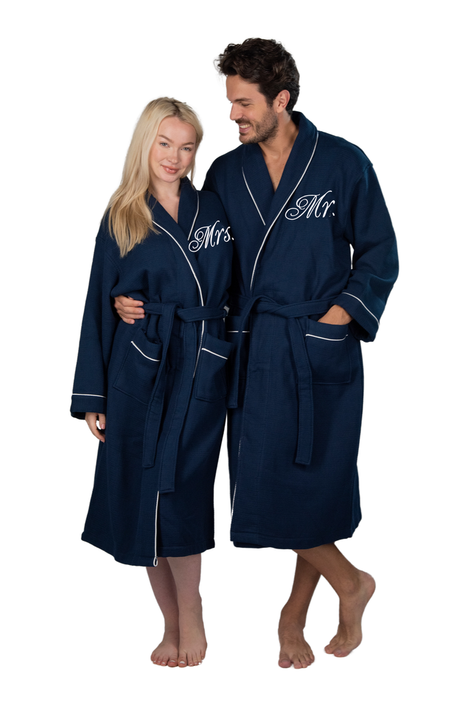 navy mr and mrs matching couples robes