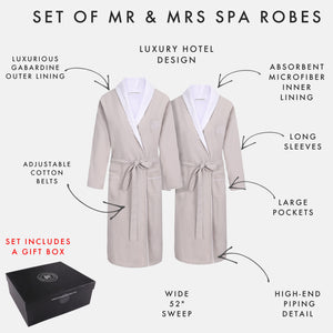 Mr and Mrs Gabardine Bathrobes | Luxury Couples Robes Set | Includes a Gift Box