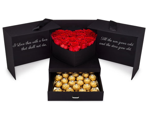 Image of eternal preserved red roses and chocolates gift box for mother's day