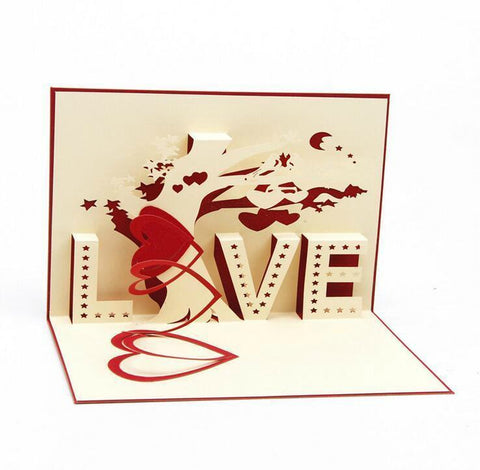 Image of romantic anniversary greeting card spelling love