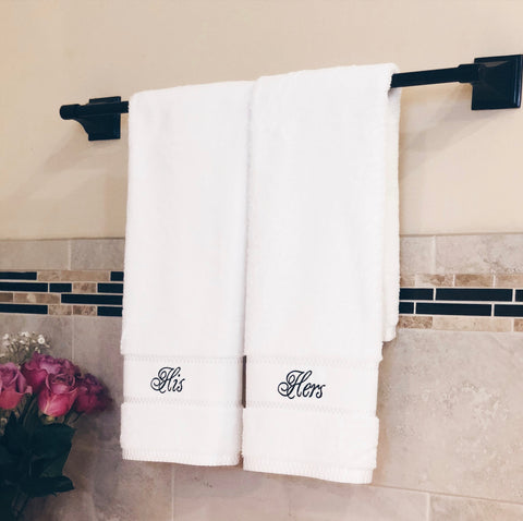 Image of his and hers hand towels set for cotton anniversary gift for couples