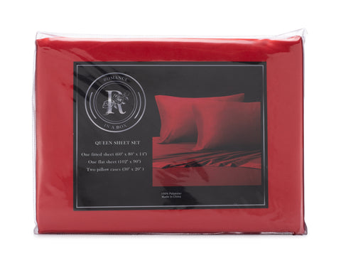 Image of king or queen size red satin bedding for romantic night