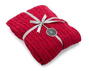 red cotton knit blanket 