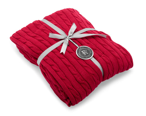 Image of red cotton knit blanket 
