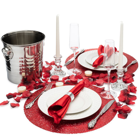 Image of romantic dinner for two at home decorations