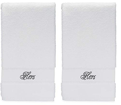 Image of hers and hers lesbian hand towels set for lesbian wedding gift or lesbian anniversary gifts