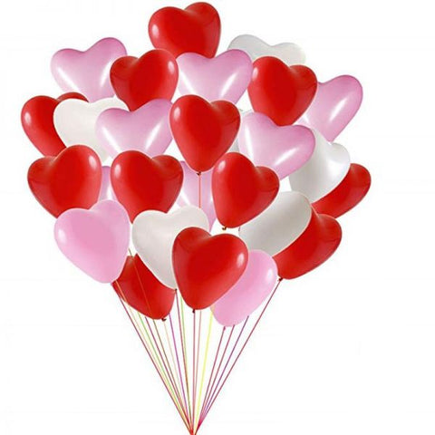 Pink, Red & White Heart Latex Balloon Set of 24